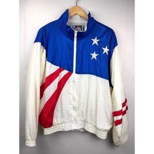 Vintage 90's Kuma Sport USA Flag Nylon Windbreaker Jacket Patriotic Large
